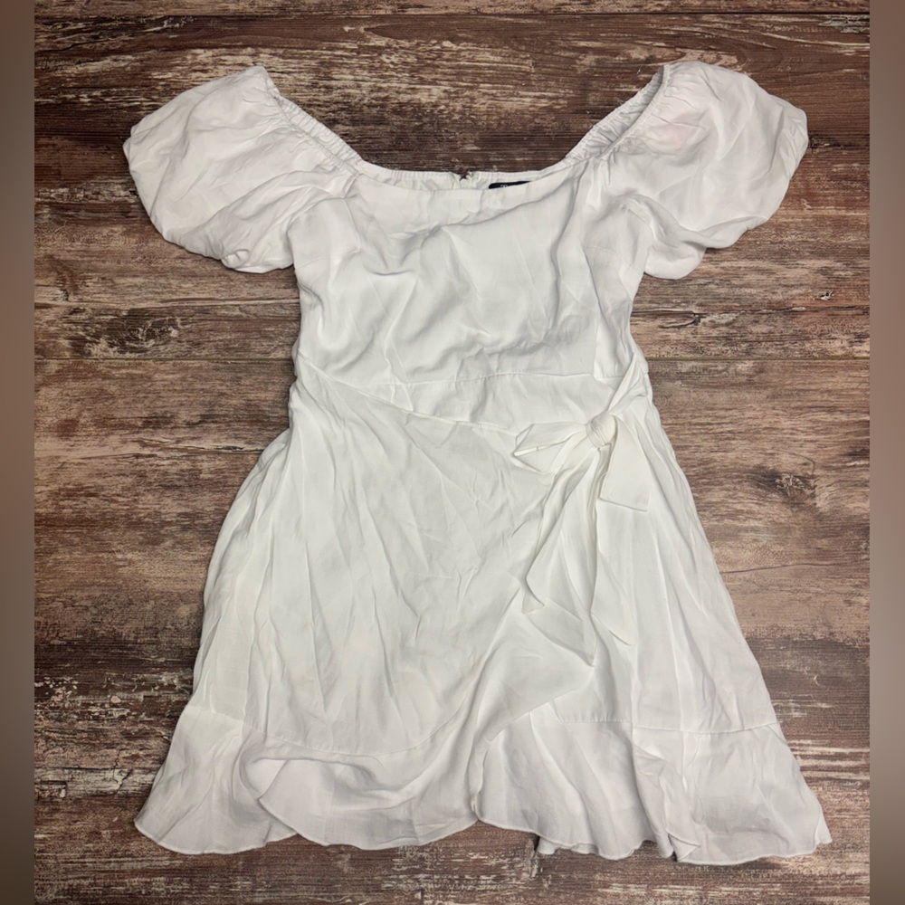 Trixxi White Puff Sleeve Mini Dress Bridal Shower Bachelorette Classic Chic L